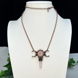Crescent Moon Rose Quartz & Clear Quartz Crystal Necklace